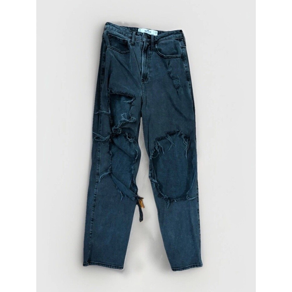 Hollister Curvy Ultra High Rise Straight Jeans 26W Distressed Charcoal Black